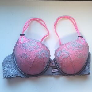 Elegant Pink and Gray Lace Bra